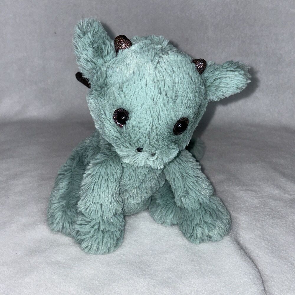 Jellycat Starry Eyed Dragon Sparkle Glitter Eye Wings Horn Teal Green Plush 7"